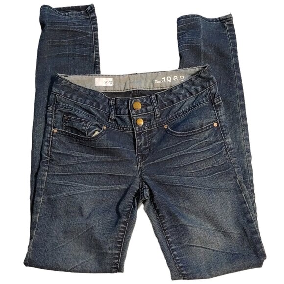 Gap 1969 Jeans Women's Size 26 Dark Wash Low Rise Stretch Skinny Denim Pants - Picture 4 of 11